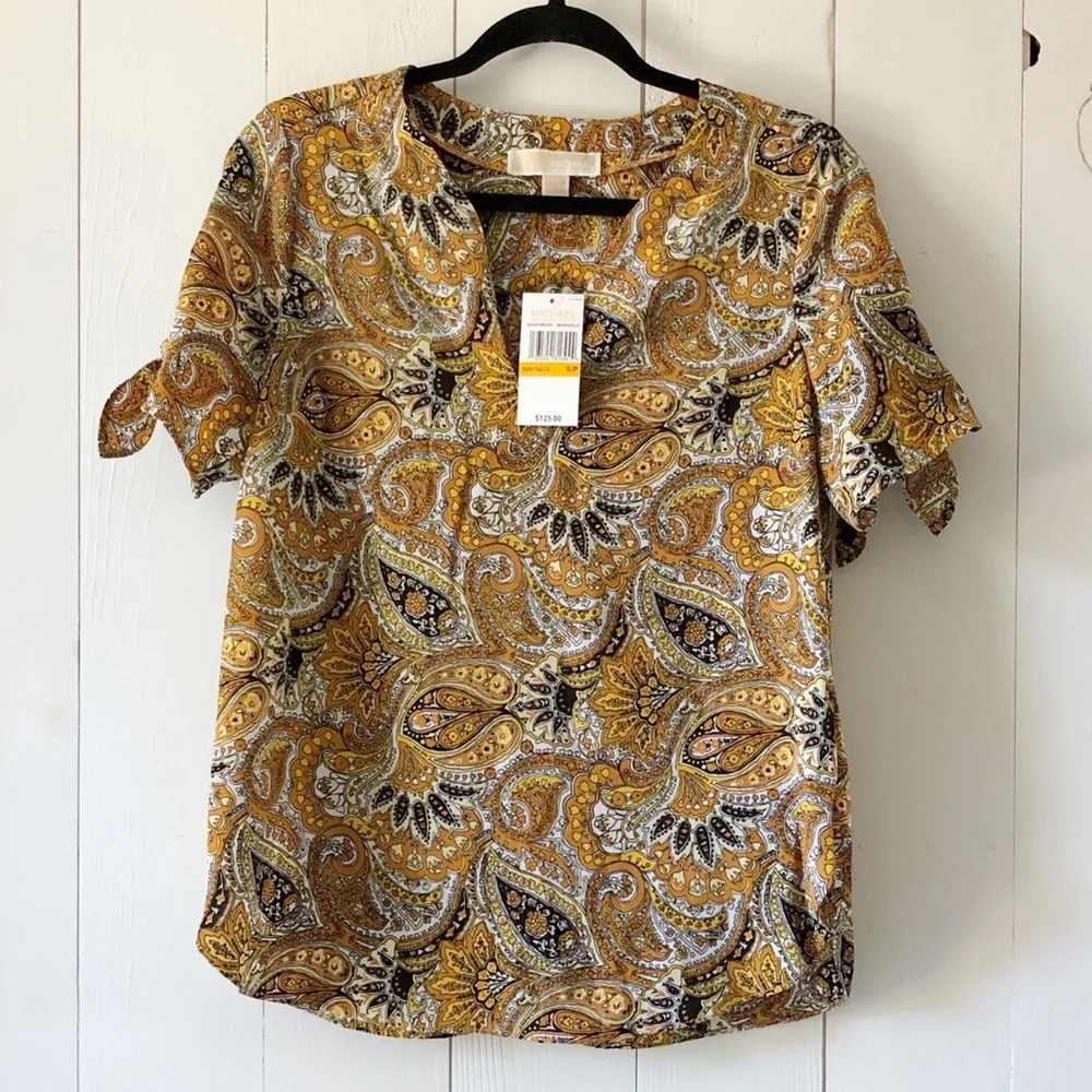 NWT MICHAEL Michael Kors Marigold Paisley Blouse Size Small - Picture 5 of 8